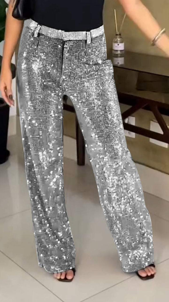 Women's Rhinestone Casual Straight Pants