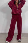 Women's Solid Color Sequined Hoodies and Trousers Set