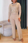 Women's Casual Round Neck Suit Sequined Two-piece Suit