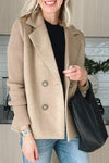 Women's Lapel Button Patchwork Sleeve Casual Coat with Two Pockets on the Sides