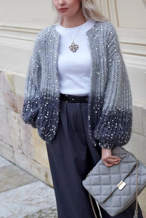 Women's Warm Sequin Gradient Knit Cardigan Jacket