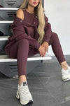 Women's Casual Solid Color Sweatshirt Three-piece Set