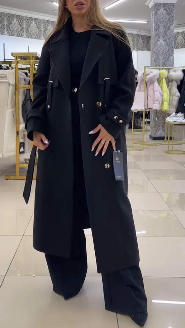 Women's Solid Color Lapel Long Coat