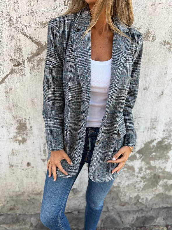 Casual Lapel Plaid Blazer