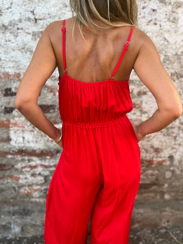 Comfortable V-neck Suspender Waist Jumpsuit