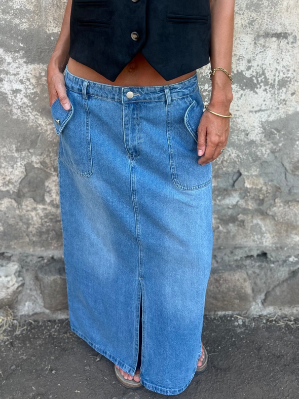 Denim Slit Long Skirt